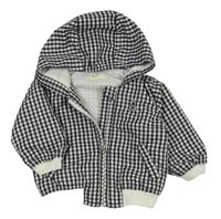 Tmavomodro-černá kostkovaná šusťáková jarní bunda s kapucí Benetton