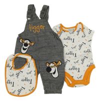 Nové - 3set - Čierne melírované na traké nohavice s Tygrem + biele body s nápisy + slinták Disney