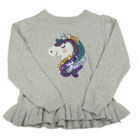 Sivý melírovaný sveter s jednorožcom s flitrami Primark