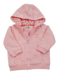 Růžová propínací mikina se srdcem a kapucí Peacocks