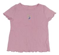 Ružové rebrované crop tričko s výšivkou květin H&M