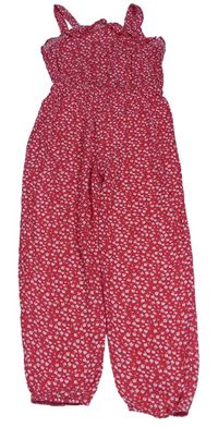 Tmavorůžovo-bílý květovaný lehký kalhotový overal Primark