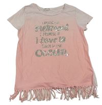 Světlerůžové tričko s nápisem a třásněmi H&M