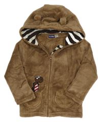 Hnedá chlpatá prepínaci mikina s dinem a kapucňou Lupilu