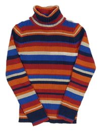 Tmavomodro-červeno-smotanový pruhovaný svetrový rolák zn. Next