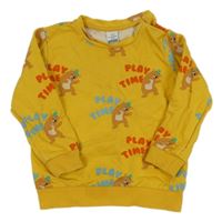 Žltá mikina s medveďmi a nápismi