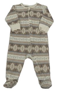 Smetanovo-hnědý vzorovaný fleecový overal Matalan