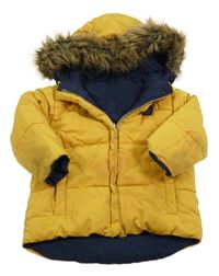 Horčicová šušťáková zimná obojstranná bunda s kapucňou Zara