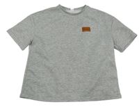 Sivé melírované teplákové tričko s nášivkou Shein