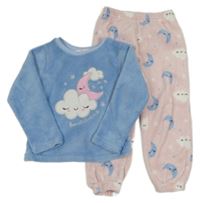 Modro-růžové chlupaté pyžamo s mráčky 