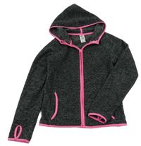 Tmavošedá fleecová propínací mikina s růžovým zipem a kapucí C&A