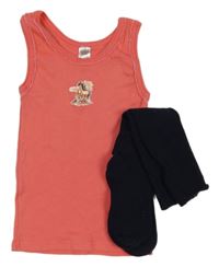 2 set - korálová košilka s koníkem + tmavomodré podkolenky 