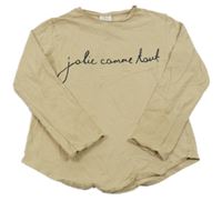 Béžové tričko s čierným nápisom Zara