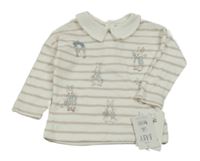 Nové - bílo-béžové pruhované triko s králíky a límečkem George