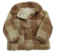 Béžovo-starorůžová huňatá podšitá kostkovaná bunda H&M