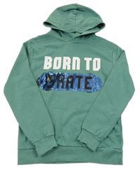 Zelená mikina s nápisem z flitrů a kapucňou H&M