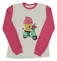 Bílo-růžové pyžamové triko se zmrzlinou 