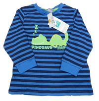 Nové - modro-tmavomodré pruhované pyžamové triko s dinem Kiki&Koko