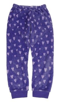 Fialové plyšové pyžamové kalhoty se srdíčky 