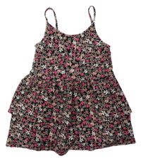 Čierno-ružové kvetované vrstvené šaty Primark