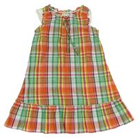 Zeleno-oranžovo-farebné kockované ľahké šaty