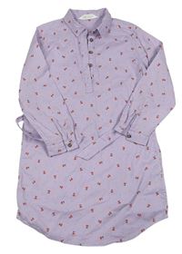 Lila kvetované košeľové ľahké šaty s opaskom H&M