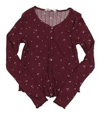 Vínové rebrované kvetované prepínaci crop tričko H&M