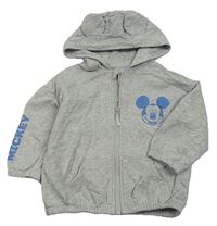 Sivá melírovaná prepínaci mikina s Mickeym a kapucňou George