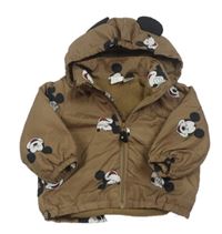 Hnědá šusťáková podzimní bunda s Mickeym a kapucí H&M