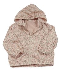 Ružová kvetovaná šušťáková jesenná bunda s kapucňou H&M