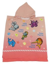 Ružové osuškové pončo so zvieratkami a kapucňou