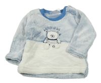 Světlemodro-biela plyšová mikina s medvedíkom Ergee