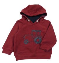 Vínová fleecová mikina s bagrem a kapucí Topomini