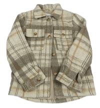 Smetanovo-šedo-béžová kostkovaná vlněná košilová bunda Primark