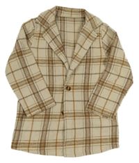 Béžovo-hnedý kockovaný košeľový kabát Shein