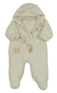 Smetanová plyšová zarteplená kombinéza s medvídkem a kapucí Next