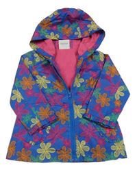 Tmavomodro-barevná květovaná šusťáková jarní bunda s kapucí Topomini