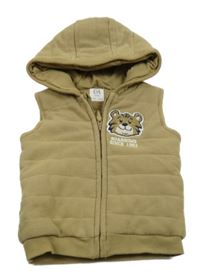 Béžová rebrovaná zateplená vesta s tigrom a kapucňou C&A