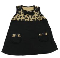 Čierno-béžové teplákové na traké šaty s bodkami a mašlou