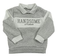 Sivo-biela mikina s nápisom a golierikom