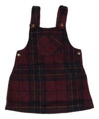 Mahagónovo-tmavomodré kockované vlnené na traké šaty