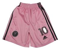 Růžovo-černé sportovní kraťasy s pruhy a číslem Adidas 
