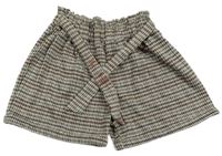 Béžovo-černo-hnědé vzorované úpletové kraťasy s páskem Nutmeg