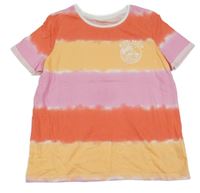 Červeno-růžovo-oranžové pruhované tričko s potiskem Primark