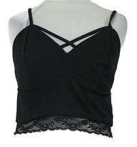 Dámsky čierny crop top s čipkou so zkříženým výstřihem New Look