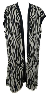 Dámská černo-béžová vzorovaná svetrová propínací vesta