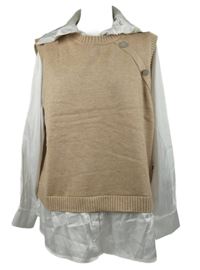 Dámska béžová svetrová vesta s bílou halenkovou saténovou vsadkou Next