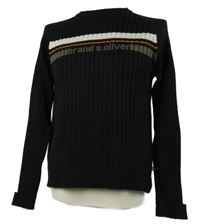 Pánský černý žebrovaný svetr s pruhy S. Oliver 