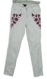 Dámské bílé skinny rifle s květy H&M