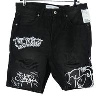 Nové - Pánské černé riflové kraťasy s nápisy Bershka vel. 31